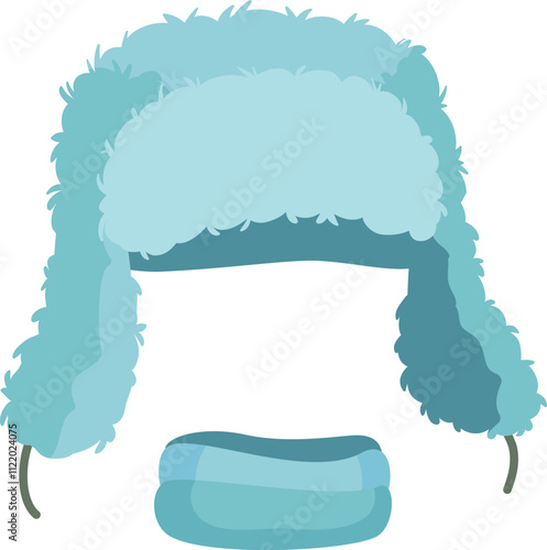 Light blue ushanka protecting from cold weather with ear covering flaps and neck cover, winter clothes, warm hat, isolated on white background