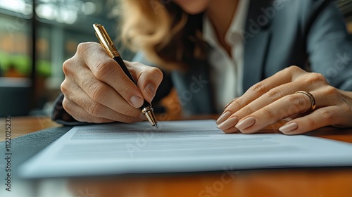 A businessman and businesswoman formalize an agreement by signing official documents photo