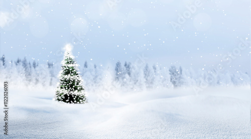 Wallpaper Mural Weisser Weihnachtsbaum in winterlicher Schneelandschaft Torontodigital.ca