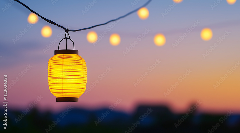 Obraz premium Lantern Silhouette During a Festival Night: Magical Glow from Lanterns Lighting the Night