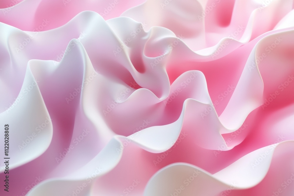 Obraz premium Soft pink and white waves gracefully intertwine, creating a serene 3D abstract landscape perfect for design inspiration and mockups. Generative AI