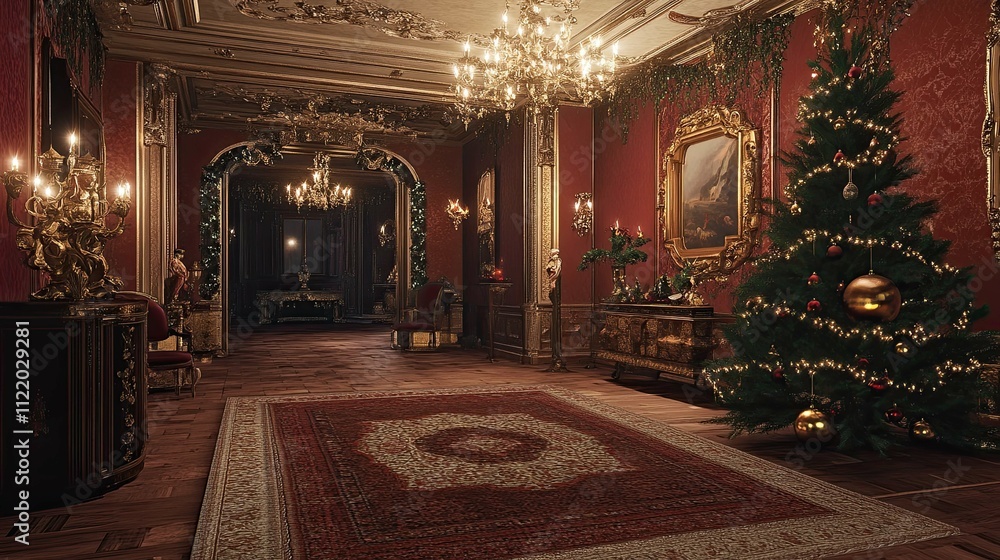 Obraz premium New Year's interior with Christmas tree palace
