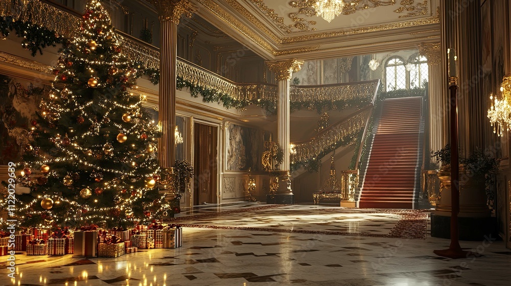 Fototapeta premium New Year's interior with Christmas tree palace