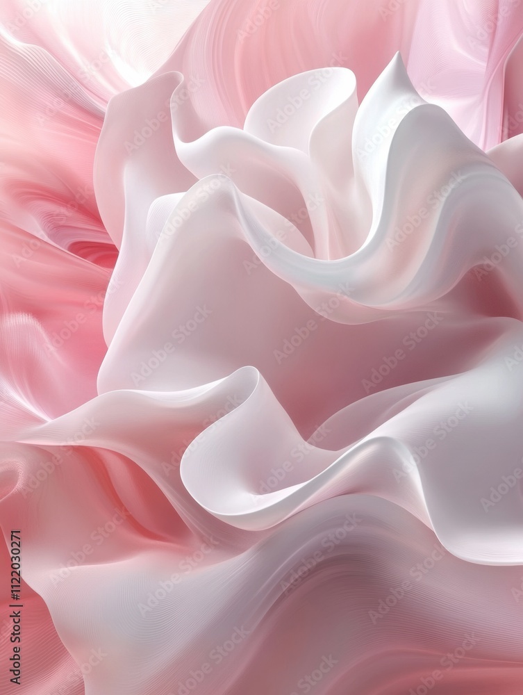 Obraz premium Soft pink and white layers twist gracefully in this 3D abstract design, creating a serene atmosphere ideal for contemporary projects. Generative AI