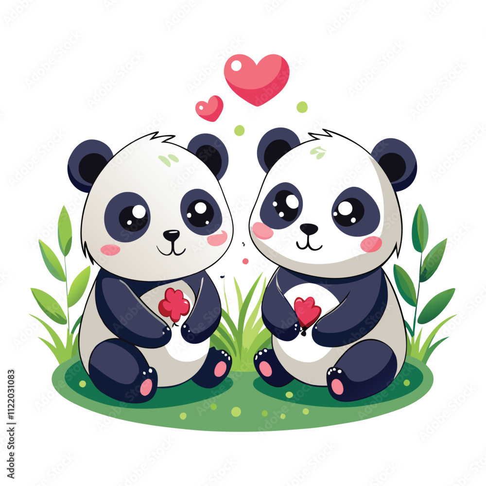 Obraz premium Panda Couple in Love Isolated Vector Illustration
