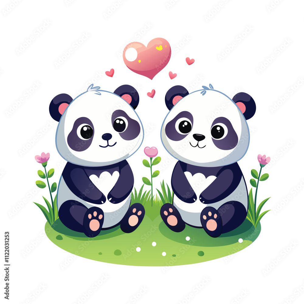 Obraz premium Panda Couple in Love Isolated Vector Illustration