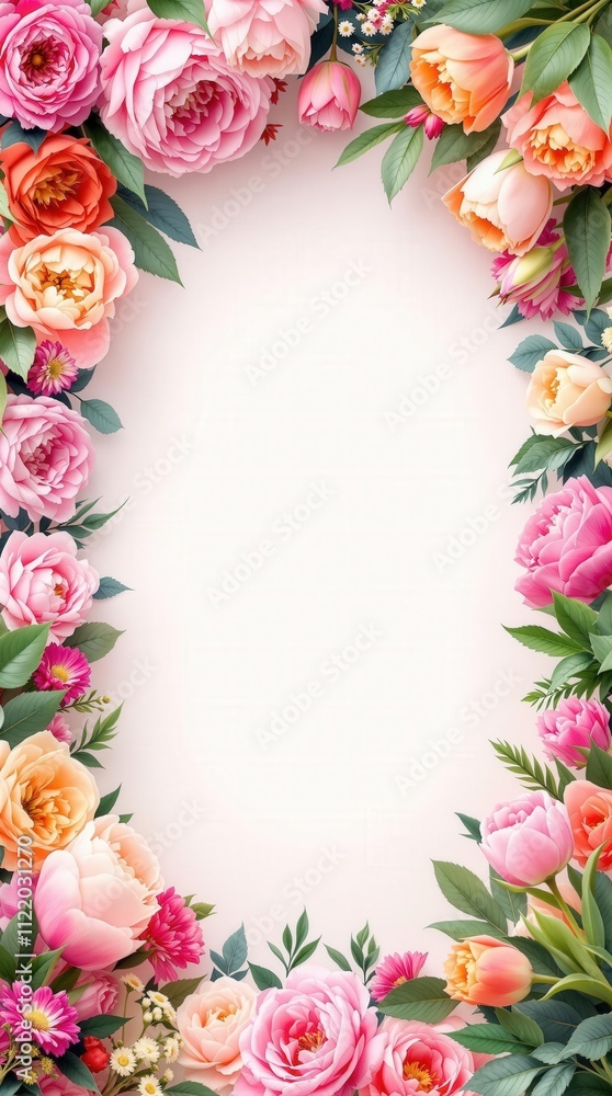 Fototapeta premium Vibrant Floral Border Arrangement in Full-Frame Close-Up