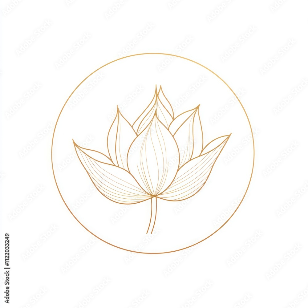 Obraz premium Elegant gold line art lotus flower in a circle on white background.