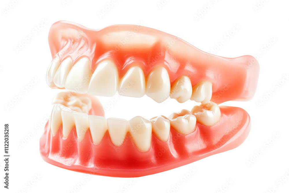 Fototapeta premium Realistic model of dental prosthetics showcasing upper and lower teeth, ideal for educational and dental practice use.
