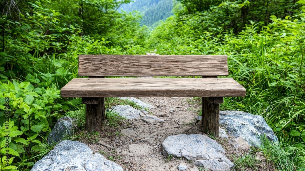 a photostock of a clean hiking trail with minimalist signage, eco-tourism 2025