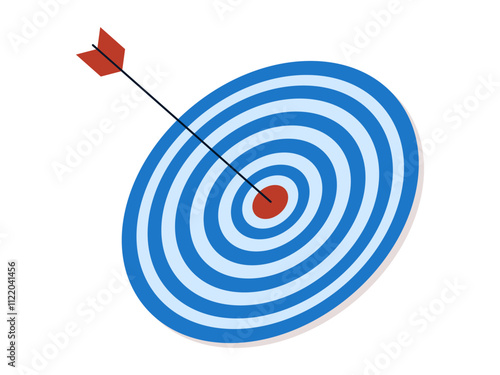 Blue dart board and arrow. Business, target, hit the target. Vector illustration