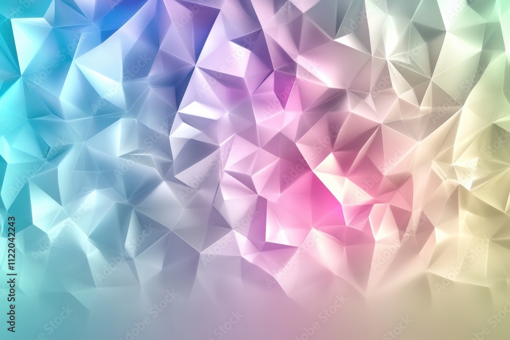 Fototapeta premium Vibrant colors blend seamlessly in a 3D abstract composition featuring geometric shapes and ample space for text or design elements. Generative AI
