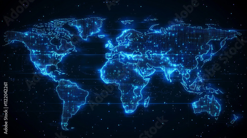 modern and communication concept world map with country borders and capital cities highlighted, World map with oceans and land with glowing effect, An artistic modern painting of the world map .