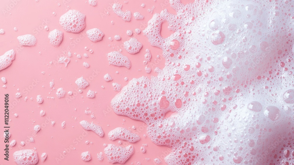Obraz premium White frothy soap bubbles on pink surface