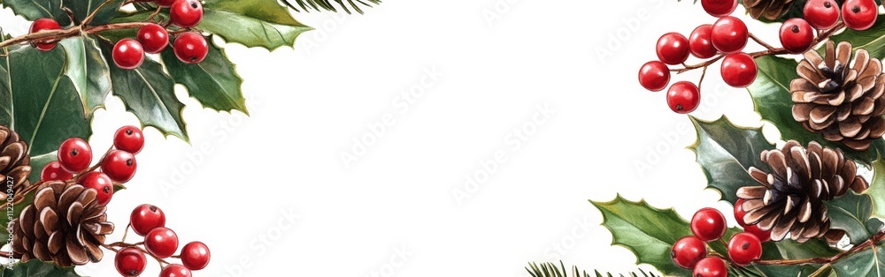 Watercolor Christmas Frame with Botanical Greenery Watercolor Christmas Frame with Botanical Greenery