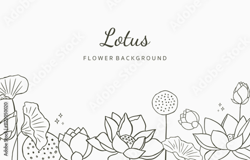 Black lotus background. Line art design for postcard, invitation ,packaging