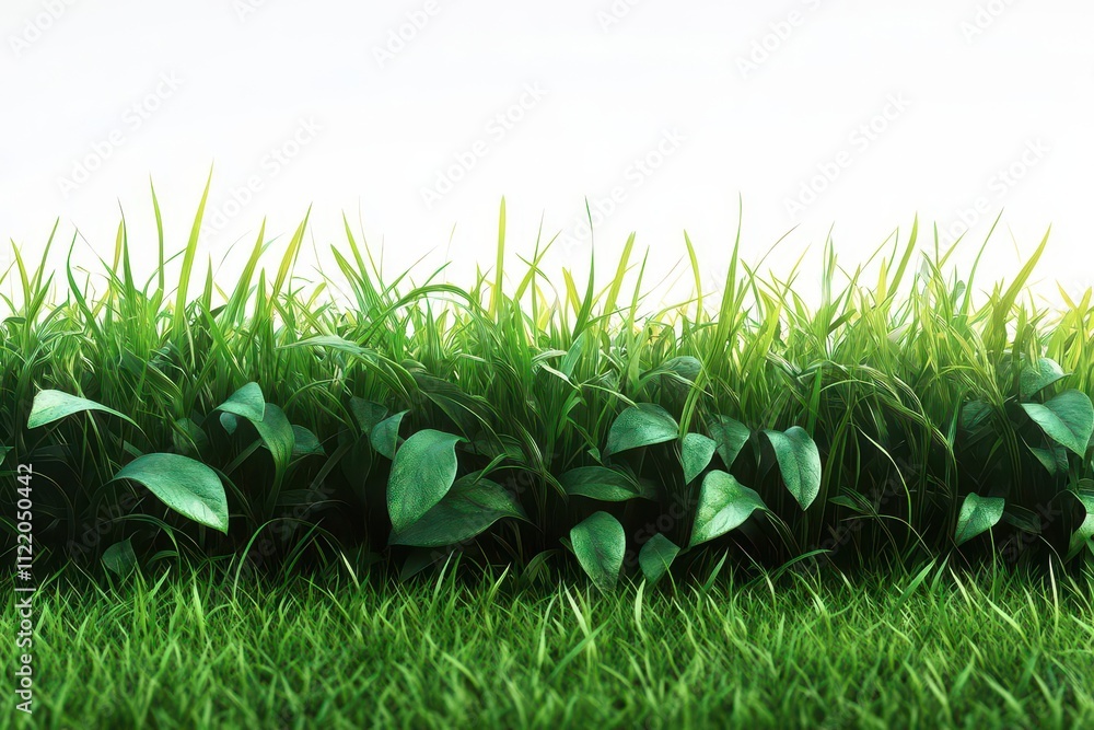 cartoon-style green grass patterns fill a white background, showcasing playful designs and textures that bring a whimsical touch to the concept of nature