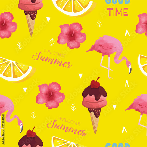 Collection of summer seamless pattern with pineapple,flamingo,watermelon.Editable vector illustration for invitation,postcard and website banner