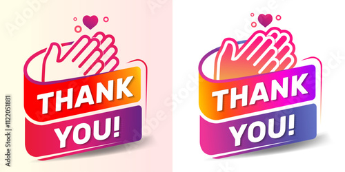 Thank you Label Set. Social media concept. Template for background, banner, card, poster with text inscription.