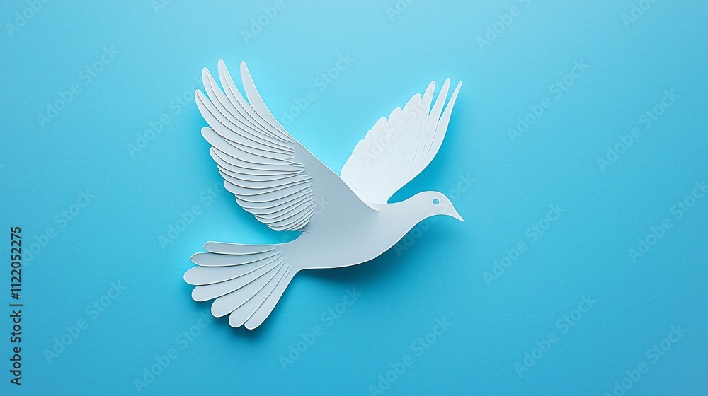 Fototapeta premium Peaceful White Dove Silhouette Symbolizing Freedom on Bright Sky Blue Background