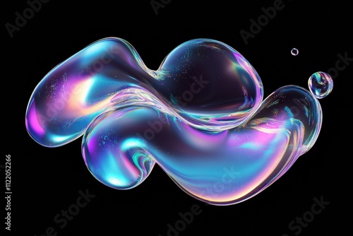 Swirling, translucent forms create a stunning visual effect with vibrant colors against a stark black background, showcasing depth and motion. Generative AI photo