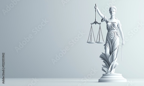 Obraz na płótnie Elegant statue of Lady Justice holding scales, symbolizing law and fairness. Suitable for legal concepts and cultural discussions. Gray background enhances the statue's focus. w salonie