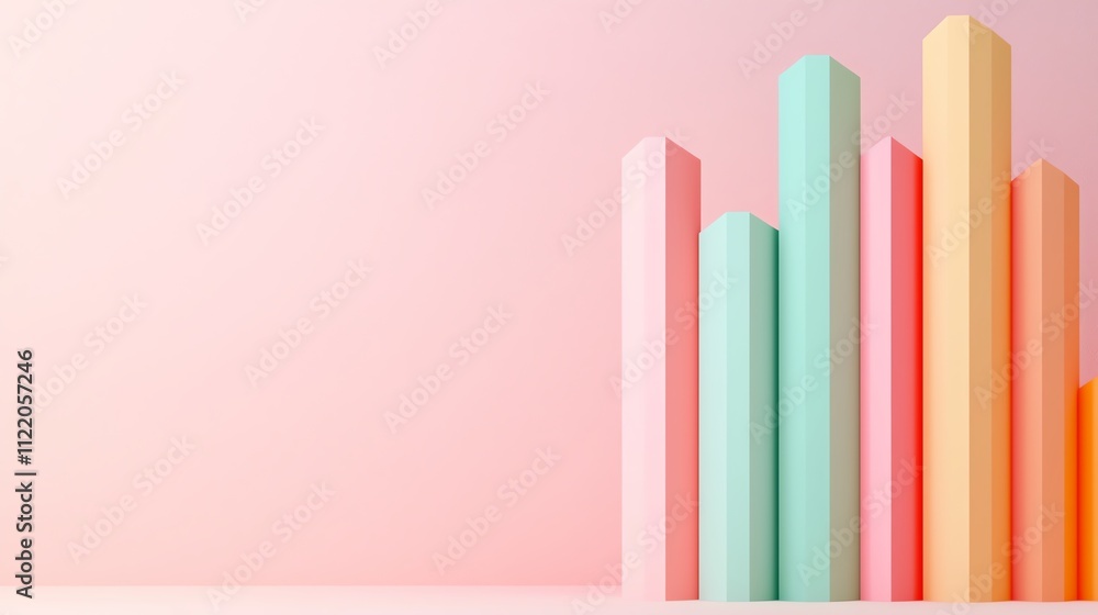 Fototapeta premium Colorful 3D bars represent growth and analysis, perfect for business presentations or economic illustrations.