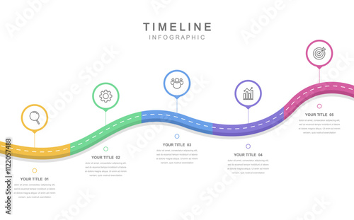 Business road map timeline infographic concept. with icons and 5 options, Corporate milestones graphic elements. workflow layout, diagram, report, web design. Creative, vector
