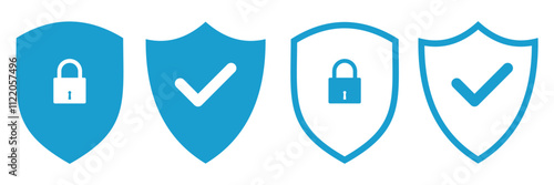 Security shield sign vector illustration, Lock security icon, Set of security shield icons, security shields symbols with check mark and padlock, Shield security icon, Safety, protection sign. Blue 