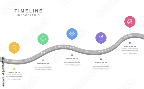 Business road map timeline infographic concept. with icons and 5 options, Corporate milestones graphic elements. workflow layout, diagram, report, web design. Creative, vector