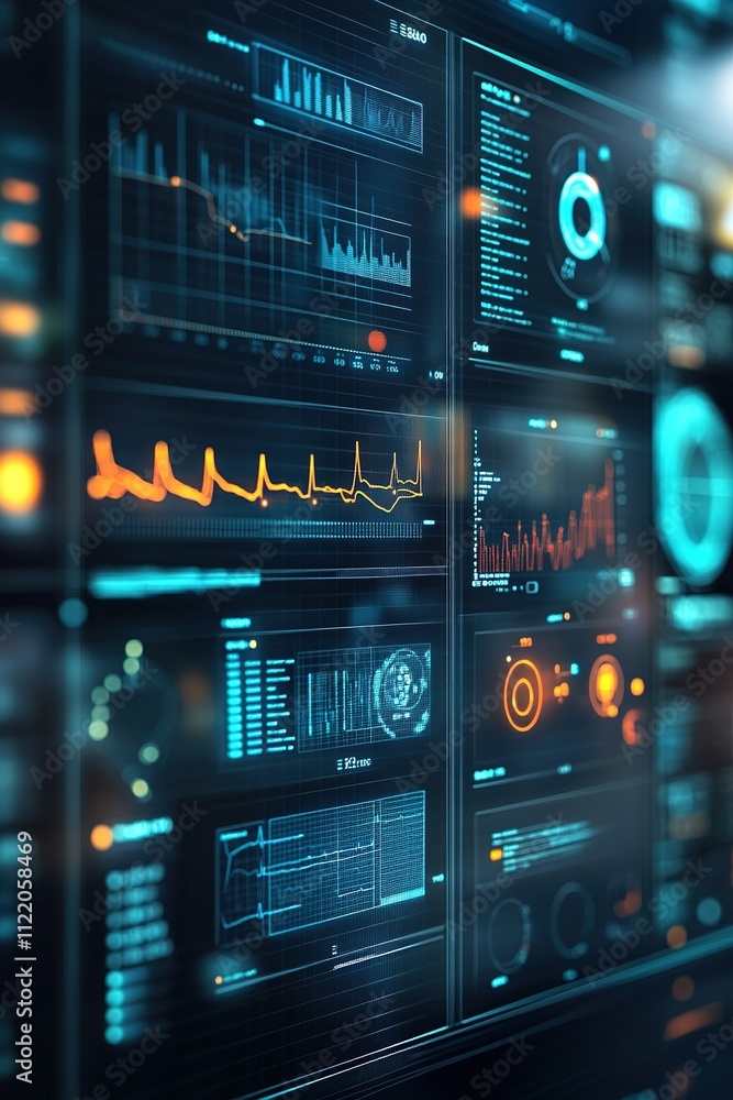 Obraz premium Futuristic digital interface with graphs and data analytics