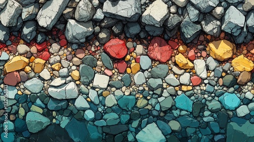 Abstract Colorful Stones Riverbed, Artistic River Rock Composition