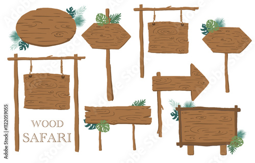 Wood banner collection of safari background set.Editable vector illustration for birthday invitation,postcard and sticker