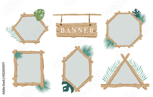 Wood banner collection of safari.Editable vector illustration for birthday invitation,postcard and sticker