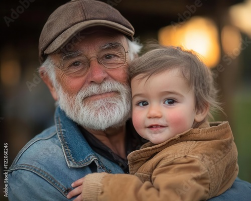 Grandpa cradling his grandchild lovingly, a candid moment symbolizing family connection and a strong generational bond. photo