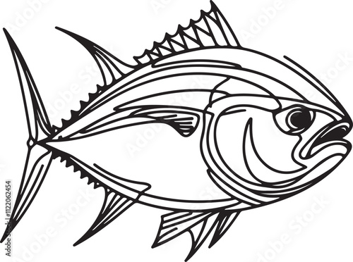 Minimalist Tuna Fish Line Drawing Illustration on White Background