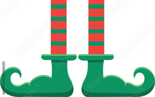 Christmas elf legs featuring whimsical green shoes with curled toes and vibrant red and green striped socks create a fun, festive touch for holiday themed designs and decorations
