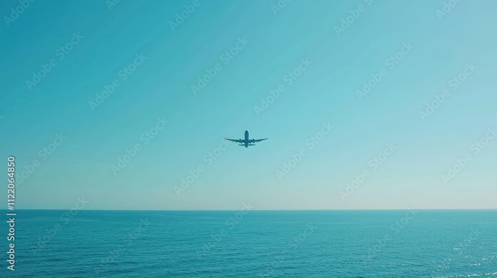 Fototapeta premium Airplane Flying Over the Ocean: A Serene Aerial View