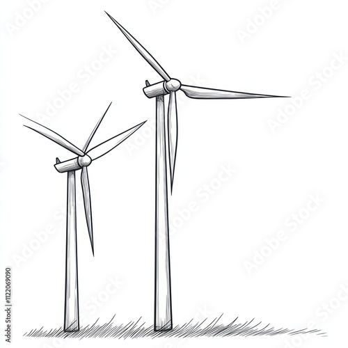 Sketch of two wind turbines generating clean energy. (2) photo