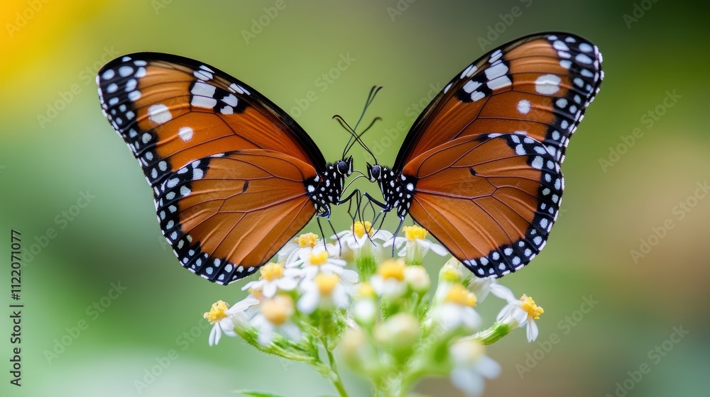 Fototapeta premium Delicate butterflies share a tender moment on a flower.