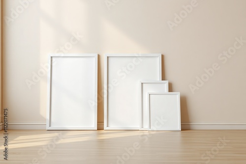 three white frames on the floor