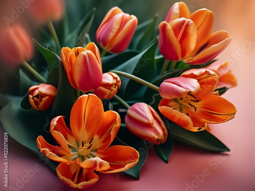 Red and Yellow Tulips in a Garden Blooming with Fresh Spring Beauty photo