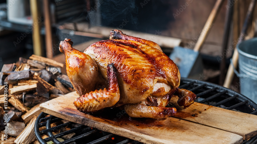 Naklejka premium grilled barbecue chicken on the grill