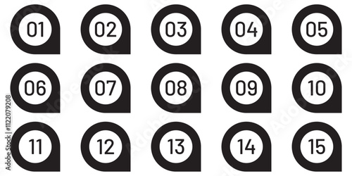Set of 1 to 9 numbers simple design isolated. Typography set of rounds 1 to 10 Numbers. Numeral typographic line and flat icons set. Bullet point number icon collection. Vector illustration. 