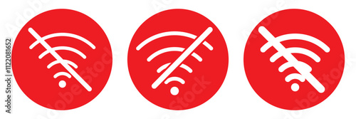 Disconnect wifi icon set. no wifi connection icon on isolated background eps 10. Disconnect wifi icon set on circle line. Lost wireless connection concept. 