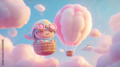 Whimsical 3D BTC logo character in candy hot air balloon photo