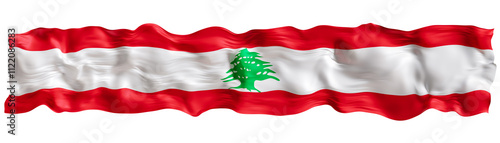Free Download Stylized flag of Lebanon waving in the wind on transparent background. Footer, header or divider. Cut out wide, panoramic element. Banner for patriotic themes or national event promotions. 3D. - GFXLoad