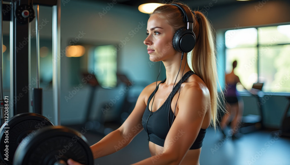 Fototapeta premium Woman Working Out in Gym with Headphones