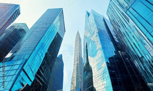 Wallpaper Mural Abstract business modern city urban futuristic architecture background. Real estate concept, motion blur, reflection in glass Torontodigital.ca