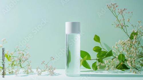 Wallpaper Mural Refreshing water bottle surrounded by greenery minimalist still life Torontodigital.ca